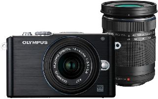 Olympus, Digitální foťák bezzrcadlovka Olympus PEN E-PL3 black + 14-42mm black + 40-150 black  + externí blesk FL-LM1
