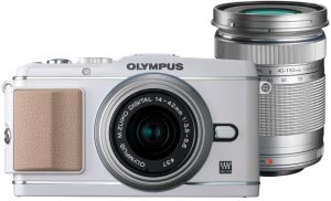 Olympus, Digitální foťák bezzrcadlovka Olympus PEN E-P3 white+ 14-42mm silver + 40-150mm silver