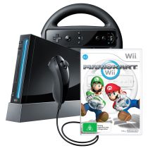  Nintendo Wii Black + Mario Kart + Wheel